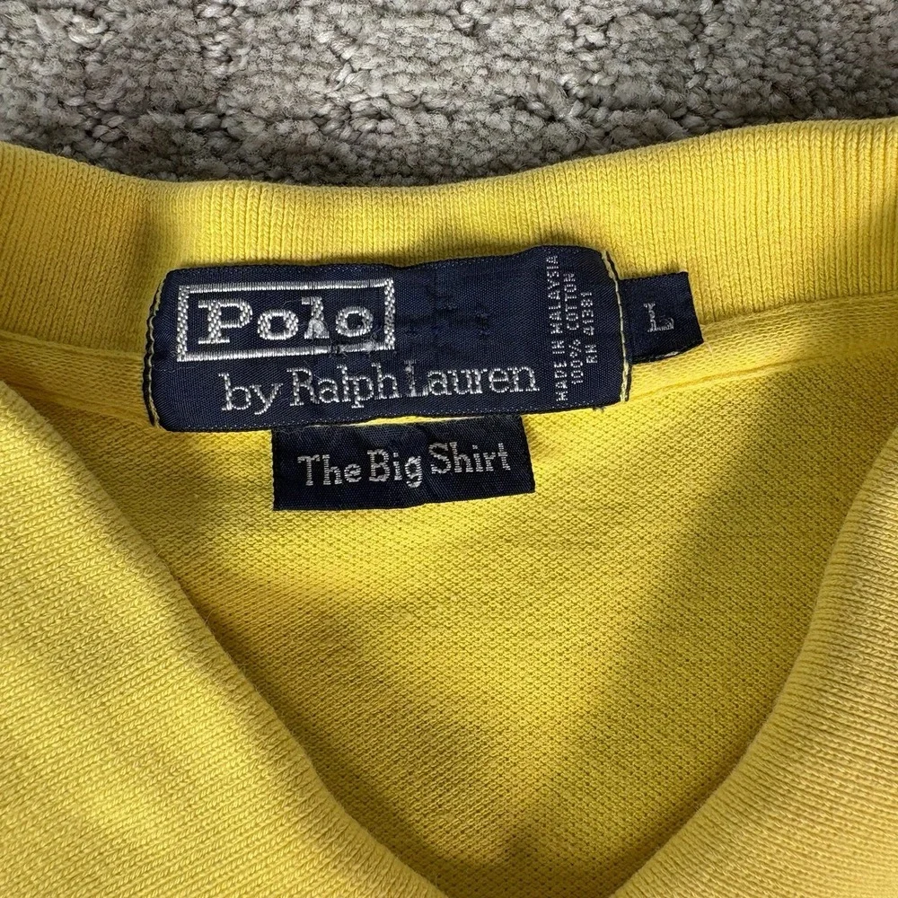 Vintage 90s Ralph Lauren Polo Yellow stripped The Big Shirt size large 100% Cott